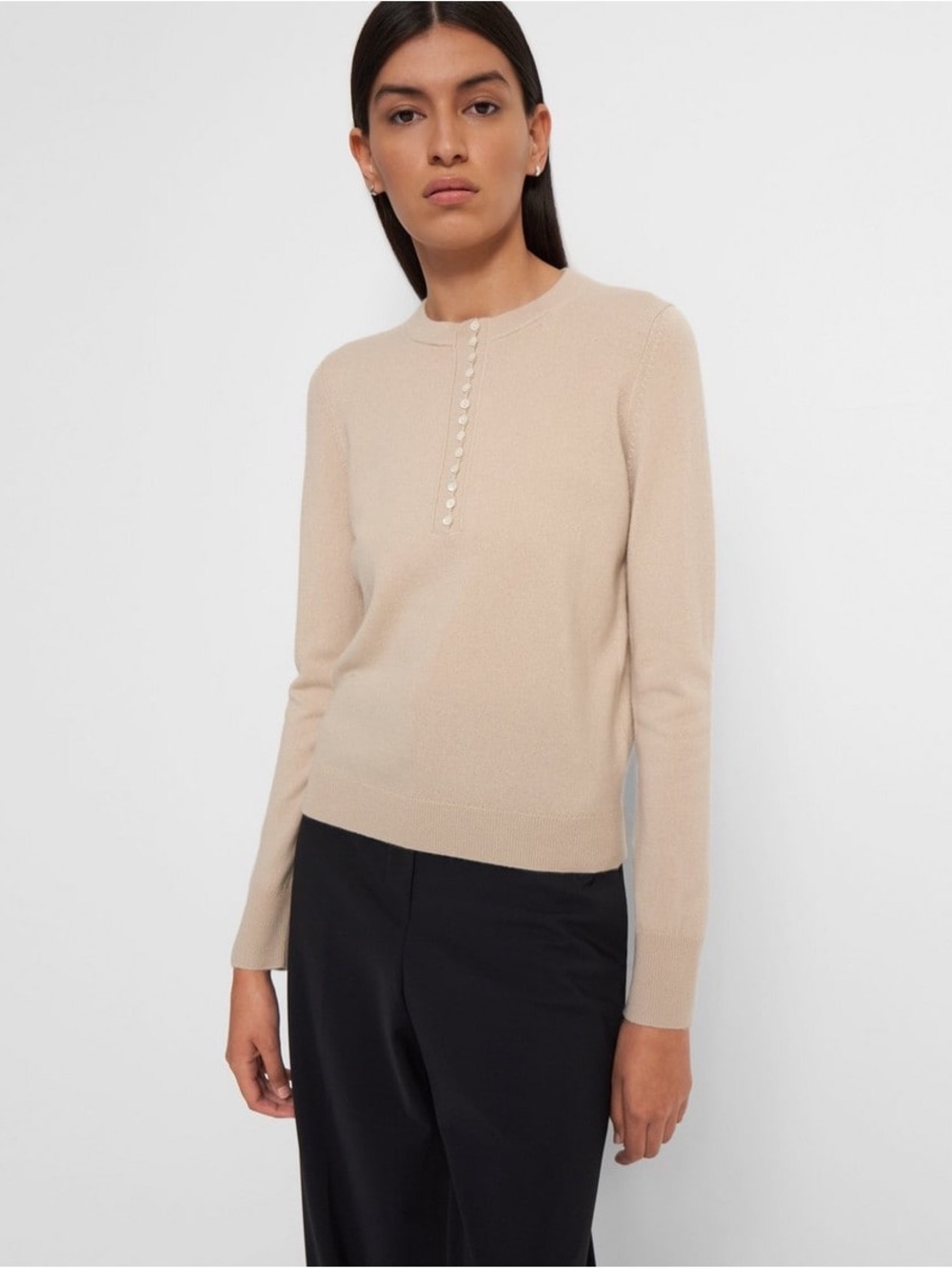 Theory Henley Sweater in Cashmere msrp$335 Tiny hole fixed & another that’s not